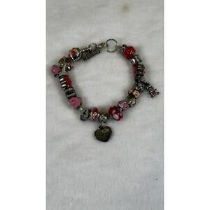 Valentine Charm Bracelet Silver Tone Red‎ Pink Hearts Be Mine Love Cupcake